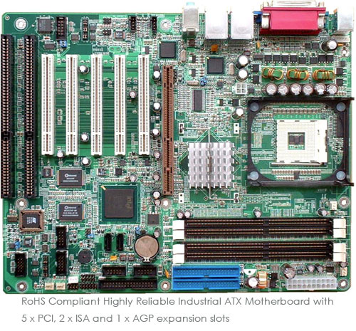 RoHS Compliant Highly Reliable Industrial ATX Motherboard with 5 x PCI, 2 x ISA and 1 x AGP expansion slots